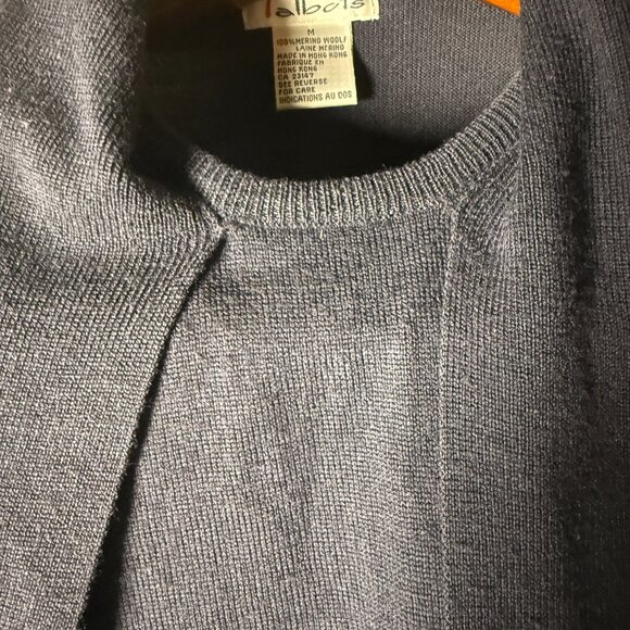 Talbots Sweater with Attached Scarf Navy Sz Medium, 100% Merino Wool - Picture 5 of 7